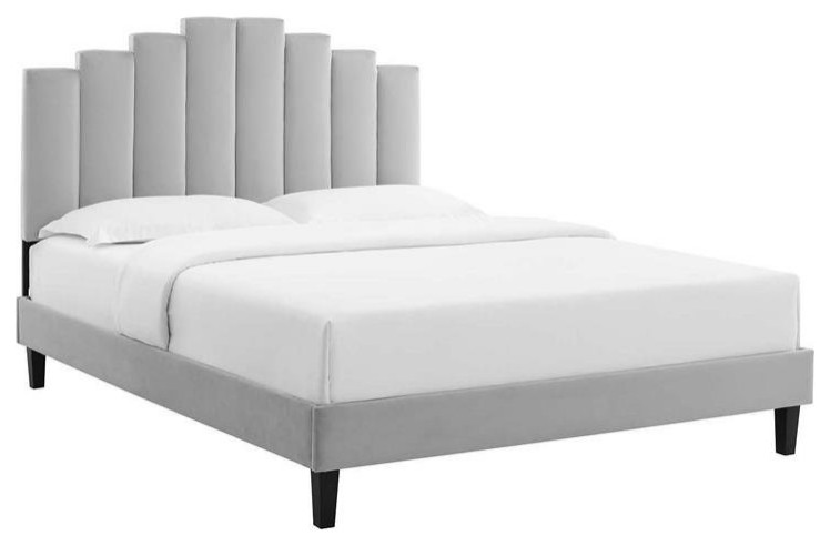 Modway Elise Full Modern Style Performance Velvet Platform Bed in Light Gray