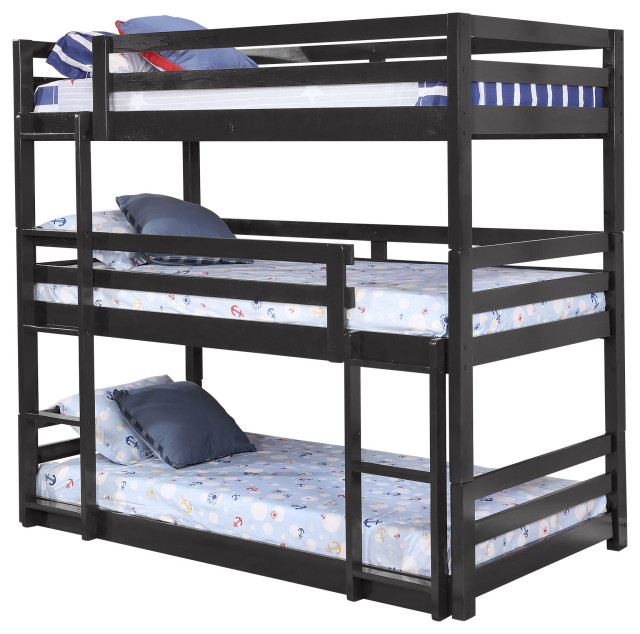 Bryson Triple Twin Bunk Bed Transitional Bunk Beds by UptownModern Houzz