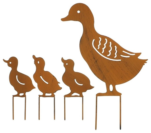 Duck Family Metal Garden Stake, Yard Art, Set of 4 Farmhouse Garden