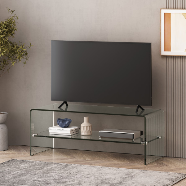 GDF Studio Classon Glass Entertainment TV Console Stand With Shelf