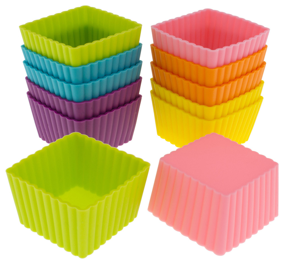 Freshware 12-Pack Silicone Mini Square Baking Cup, Multicolored