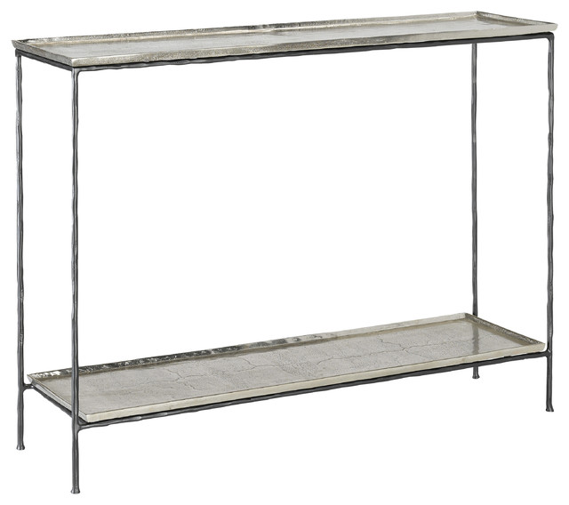 Zina Loft 2 Tier Silver Tray Top Forged Iron Console Table