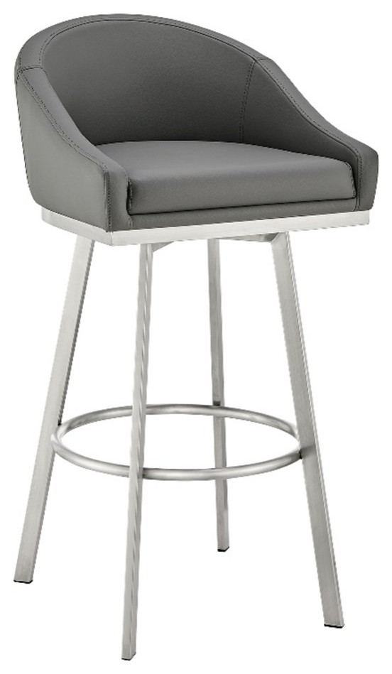 Armen Living Eleanor 30" Swivel Faux Leather Bar Stool in Gray