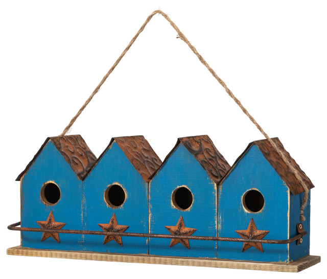 Blue Distressed Solid Wood Birdhouse Farmhouse Birdhouses by