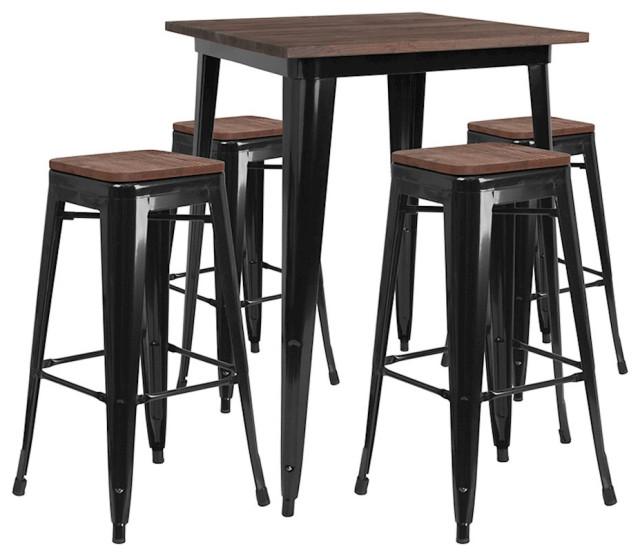 Flash Furniture 31.5" Square Black Bar Table Set, 4 Stools - CH-WD-TBCH-20-GG