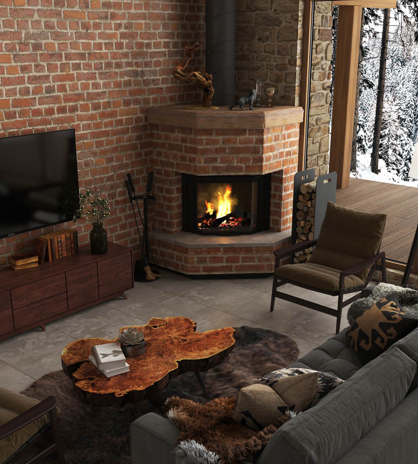 дизайн-проект интерьера деревянного загородного дома