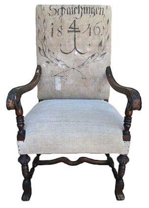 Used Early 20th C. Arm Chair in Antique European Linen