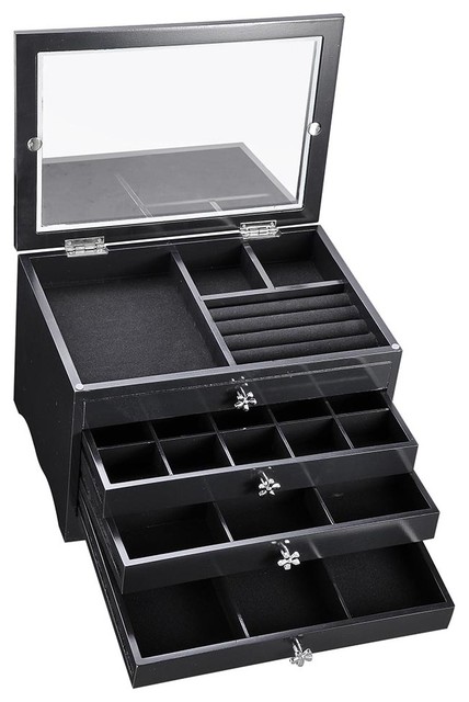 black jewelry box with drawers