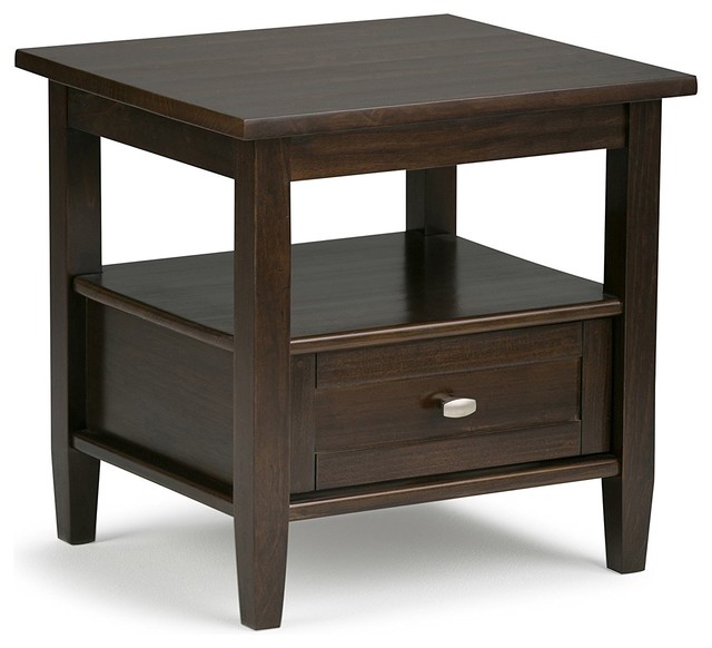 Craftman End Side Table, Solid Pine Wood, One Drawer and Open Shelf