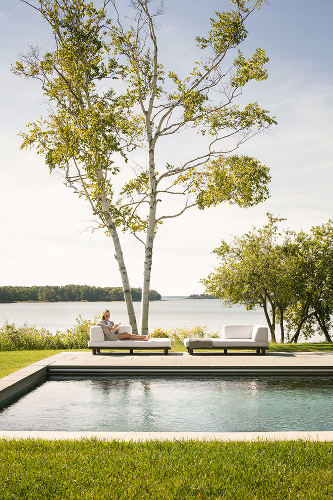 Photo of a contemporary rectangular pool in Portland Maine.