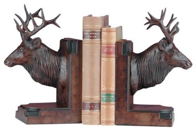 Bookends Bookend MOUNTAIN Lodge Majestic Elk Head Oxblood Red Re