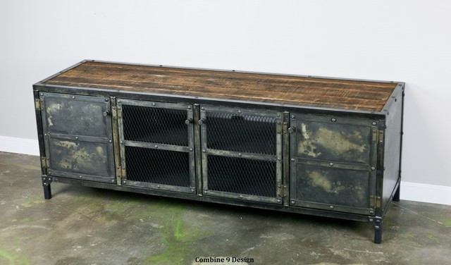 Vintage Industrial Media Console/Credenza. Reclaimed wood top. Urban Modern.  - Industrial - Home Theatre - Orange County - by Combine 9 Design, LLC |  Houzz AU