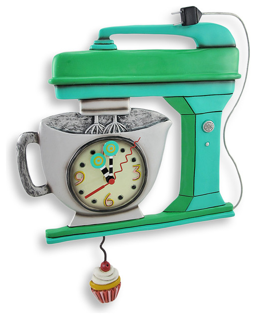 Allen Designs Green Vintage Kitchen Mixer Wall Clock With Cupcake