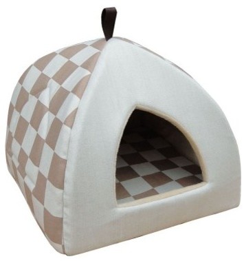 PetPals Group Checkered Hooded Pet Bed - Beige