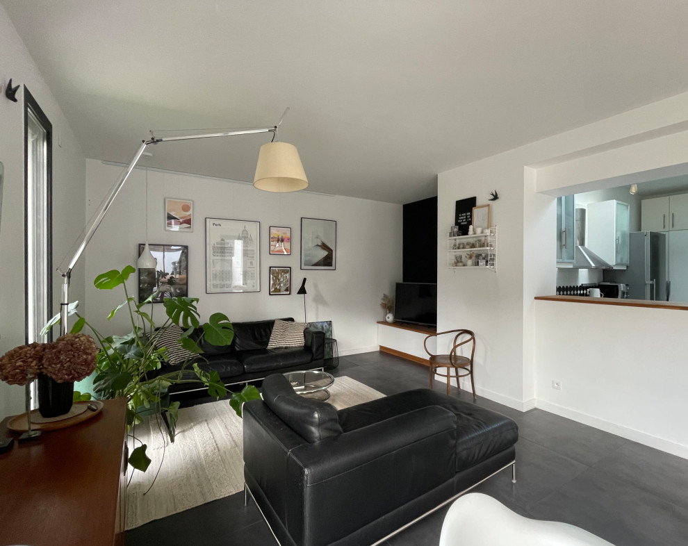 Пример оригинального дизайна: гостиная комната в стиле ретро