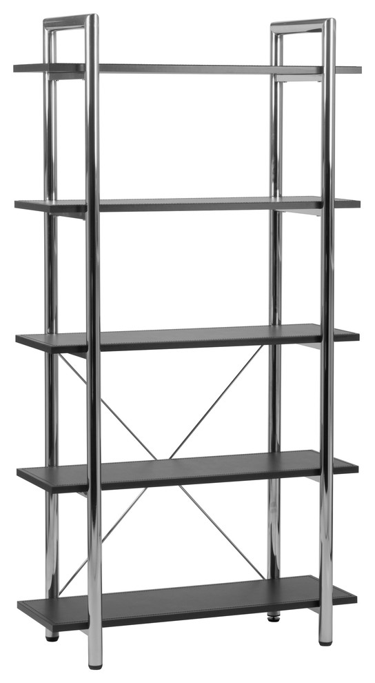 Laurence Leather Bookcase, Black Leather/Chrome