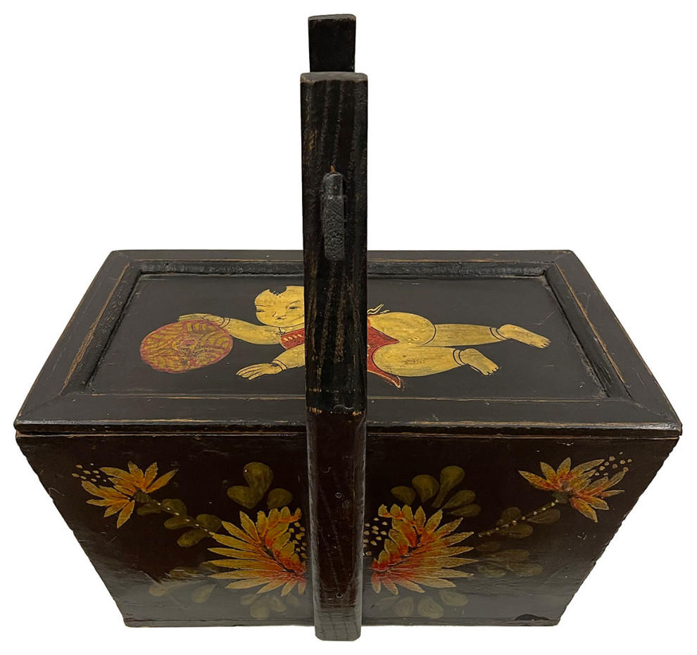 Consigned Antique, Chinese Hand Painted Meal Delivery and Lunch Box