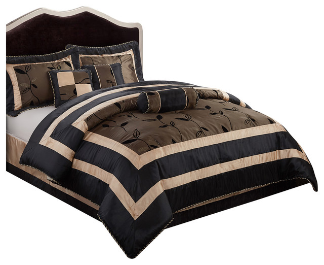 Pastora 7Piece Comforter Set Bronze, Bronze Contemporary