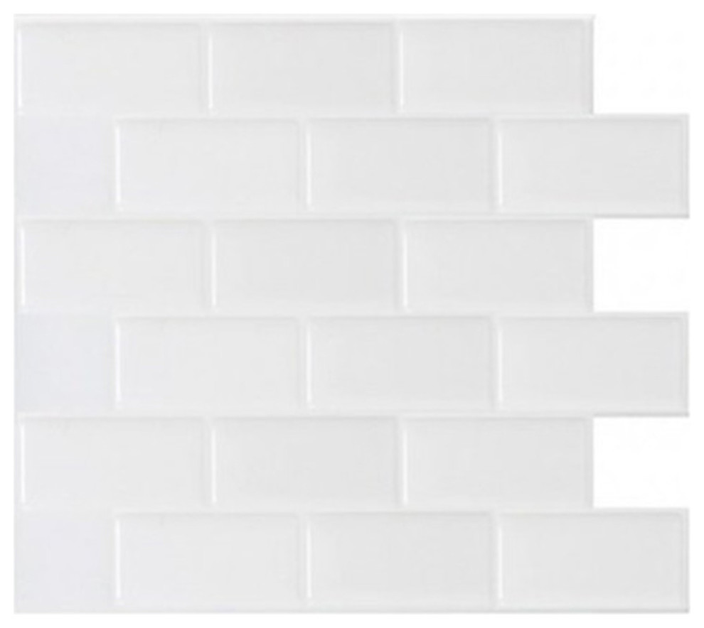 10"x11.25" White Subway Peel and Stick Tile, Glass Look, 10"x11.25