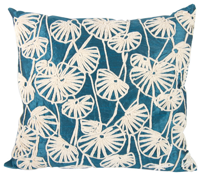 A & B Home 18" x 20" Blue Poly Dupioni Embroidered Pillow T37617-BLGR