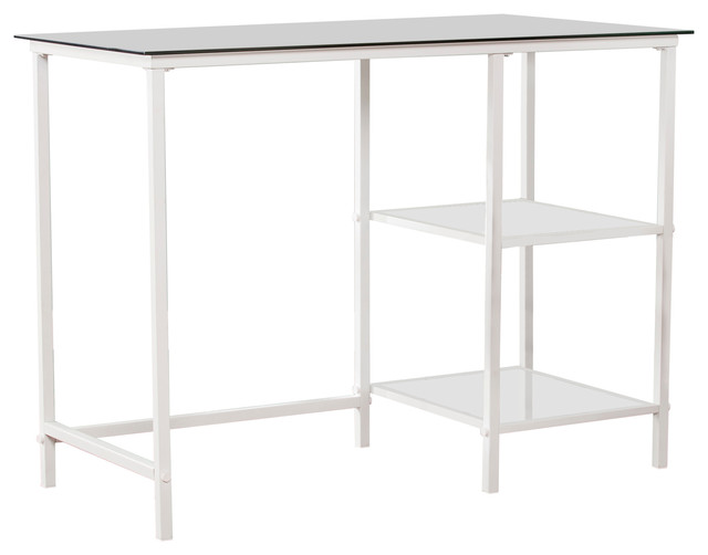 Mayberly Metal Glass Student Desk White Contemporary Desks