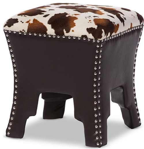 Sally Modern CowPrint Patterned Faux Leather Accent Stool Contemporary Vanity Stools And