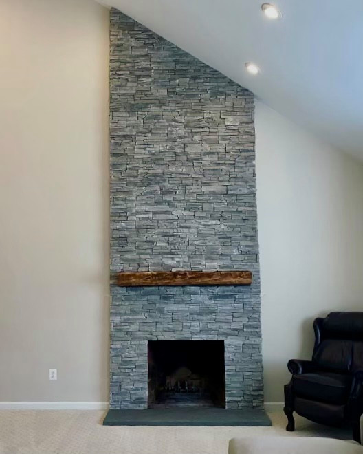 Inside stone fireplace