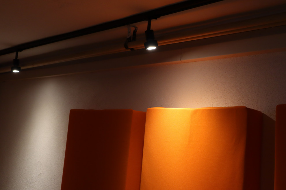 Kleiner Moderner Keller mit weißer Wandfarbe und Laminat in Sonstige