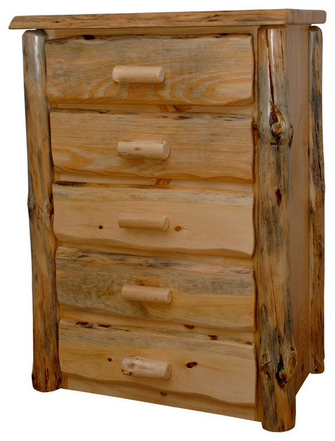 Pine Log Live Edge 5 Drawer Chest Rustic Dressers By