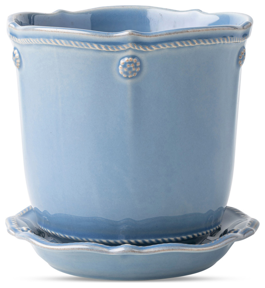 Berry and Thread Chambray 5.25" Planter and Saucer Traditional