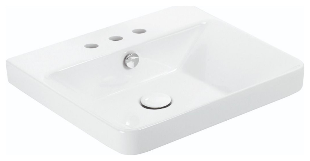Luxury 50.03 WG Bathroom Sink in Glossy White with Three Faucet Holes