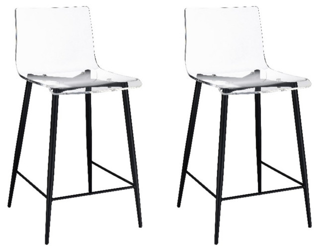 Bowery Hill Set of 2 Acrylic Counter Stools with Metal Base in Clear
