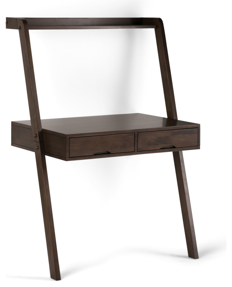 Aleck Solid Wood Rustic 36 Wide Modern Leaning Desk Warm Walnut