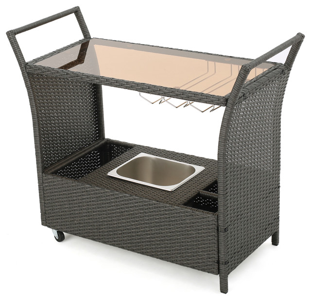 Mystique Gray Outdoor Wicker Bar Cart Tropical Serving Mystique Gray Outdoor Wicker Bar Cart