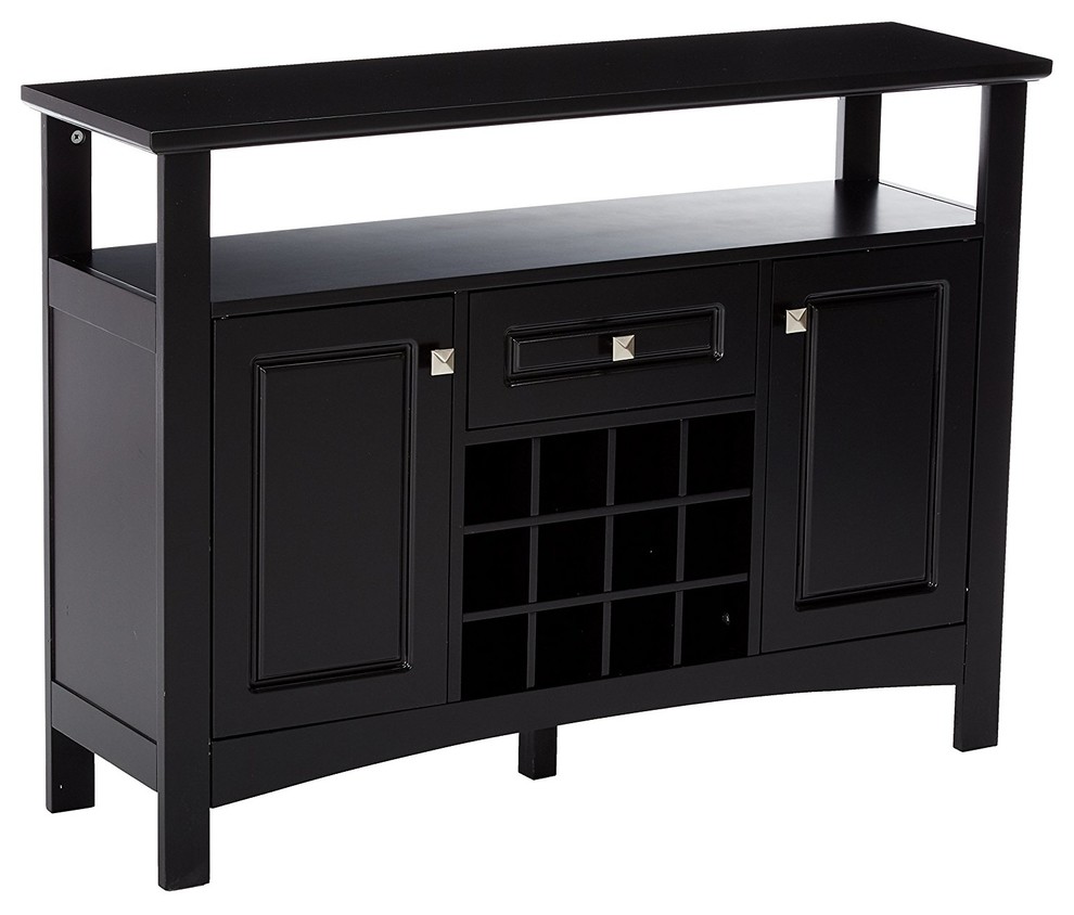 Deena Sideboard With Wine Rack, Black Transitional Wine And Bar