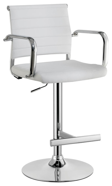 Benzara BM181078 Modern Leather Padded Metal Bar Stool With Arms, White ...