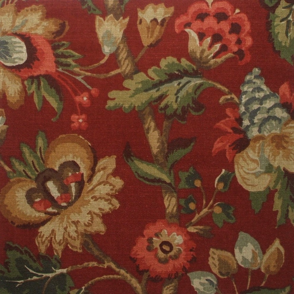 84" Shower Curtain, Unlined, Elizabeth Floral Cardinal Red