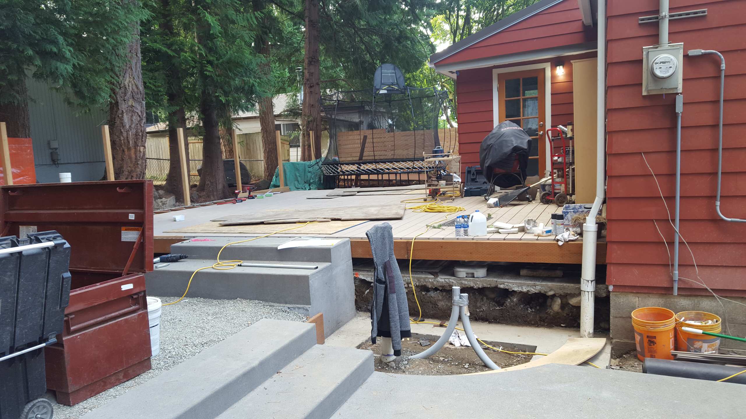 In progress concrete steps to fire court and deck