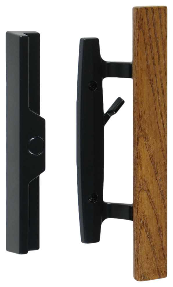 Lanai Sliding Glass Door Handle Set with Lock, NonKeyed, Oak Wood Pull
