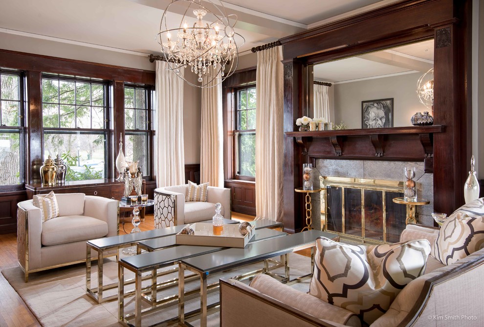 Transitional Hollywood Glam Living And Dining Room