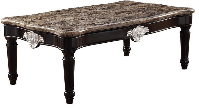 Acme Ernestine Coffee Table, Marble and Black ...