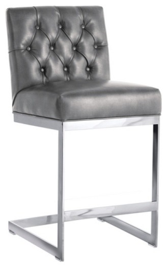 Tufted Leather Stool, Gray Nobility, Bar Height