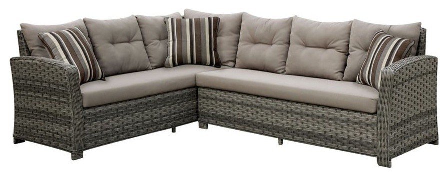 Contemporary Patio Sectional, Left/Right Sofa, Brown/Gray