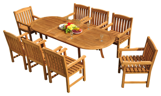 9 Piece Outdoor Teak Dining Set 94 Extension Oval Table 8 Devon 9 Piece Outdoor Teak Dining Set 94 Extension Oval Table 8 Devon