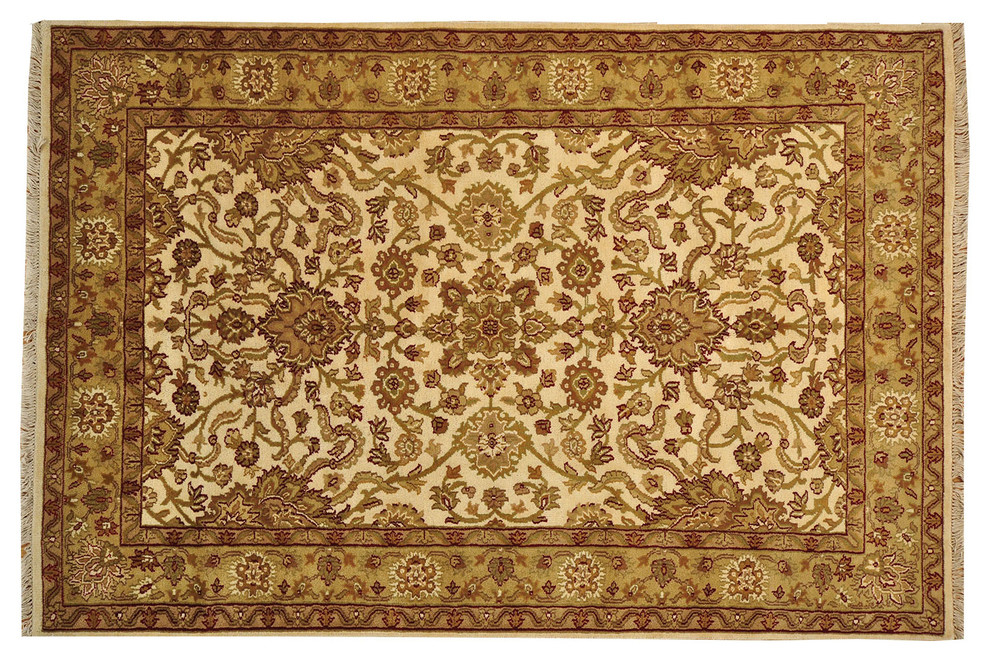 Ivory Agra Oriental Rug, Hand-Knotted 100% Wool Natural Dyes Rug