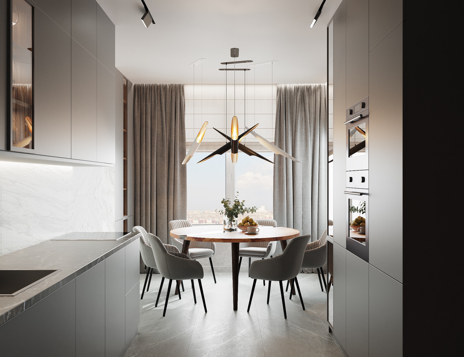 Трехкомнатная квартира для семьи из 4 человек с монохромным интерьером