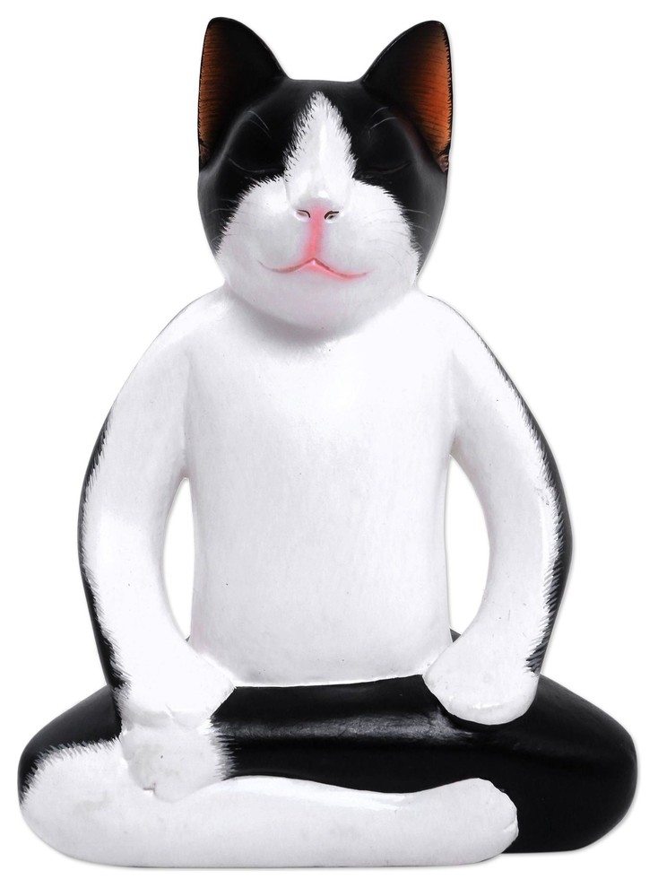 Yoga Cat Wood Statuette