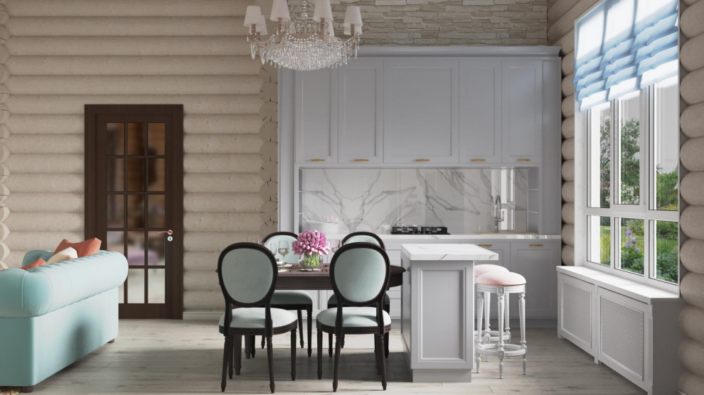 Кухня - гостиная в бревенчатом доме