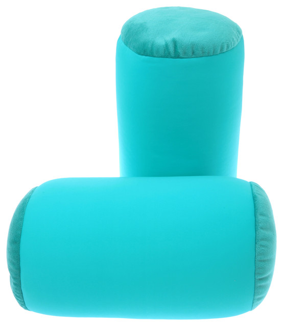 Microbead Neck Roll Bolster Pillows, Teal, 13"x6" Contemporary Bed