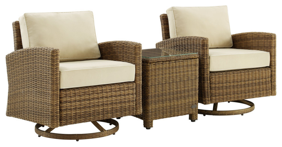 3Piece Outdoor Wicker Swivel Rocker Chair Set Side Table and 2 Swivel